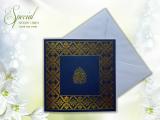 Blue Foiled Muslim Square wedding card with White Envelope